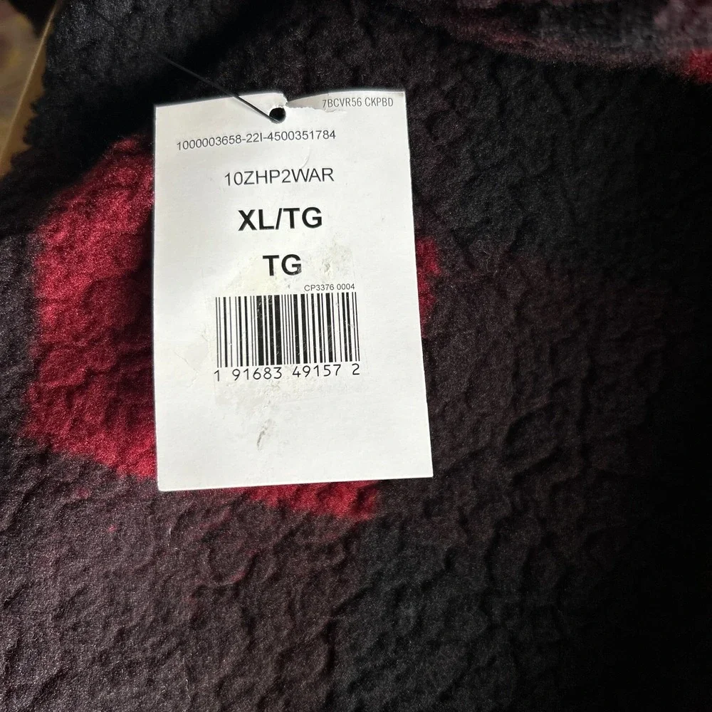 NEW Wrangler‎ Mens XL Red Black Buffalo Plaid Check Sherpa Fleece Quarter Zip